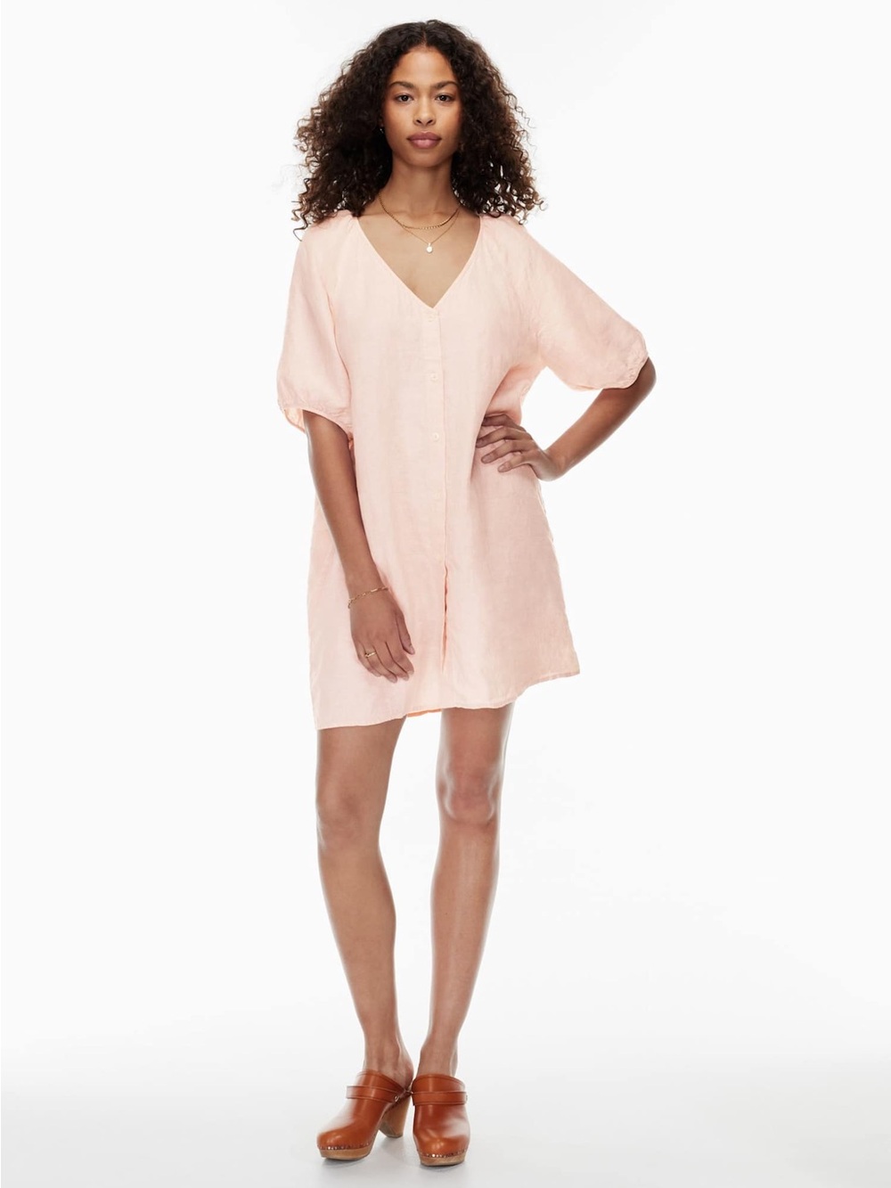 Wilfred organic linen coral V-Neck Button-Front Swim Coverup/Dress Tunic